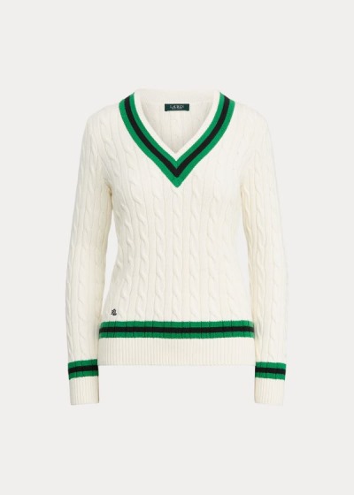 Sueter Ralph Lauren Mujer Creme / Verdes - Cotton Cricket - QPBNX8645